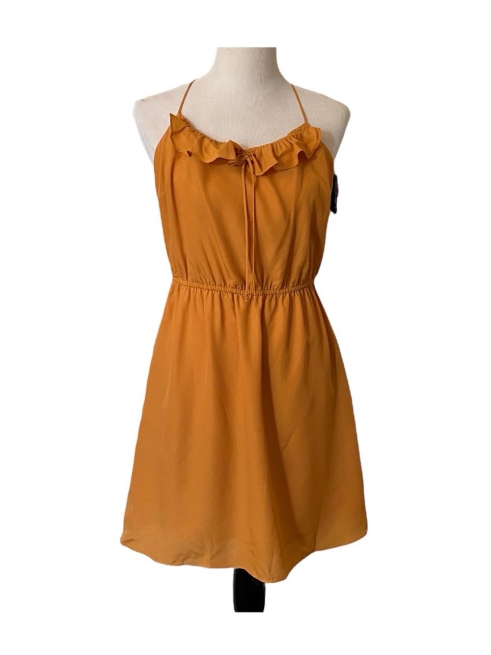 BCBGeneration Mustard Ruffle Neck Mini Dress